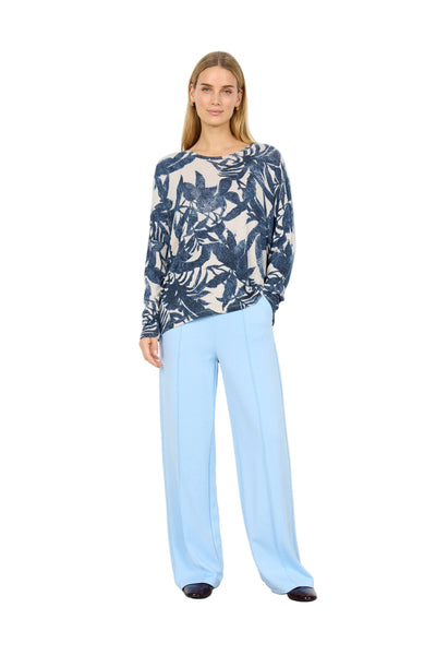 FLOWY LEAF PRINT CREW NECK TOP Top SOYACONCEPT 