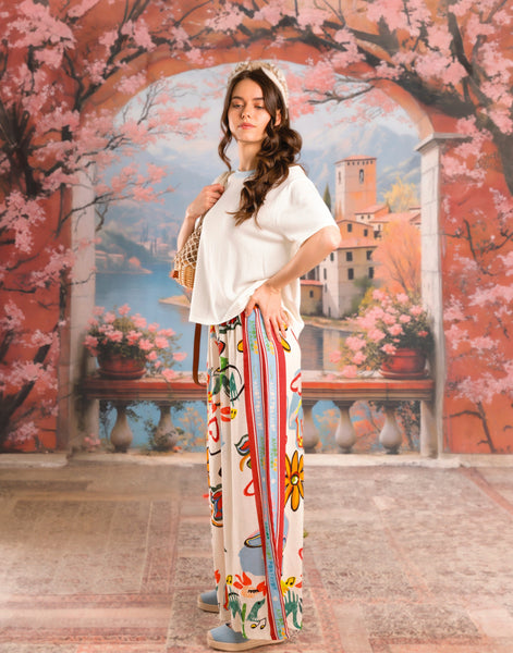 FLOWY PLAYFUL PRINT ELASTIC WAIST PANT Pant Eternelle 