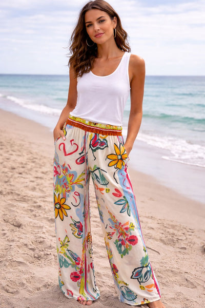 FLOWY PLAYFUL PRINT ELASTIC WAIST PANT Pant Eternelle S/M Playful Print 