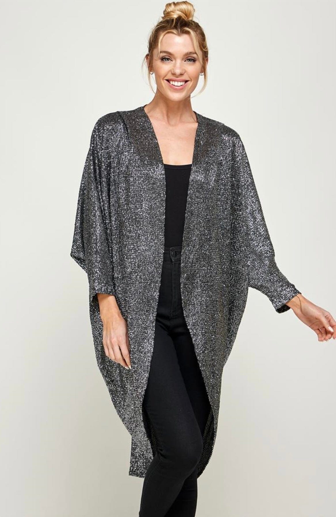 FLOWY SILVER OPEN CARDIGAN Cardigan FashionWear Collection S Silver/Black 