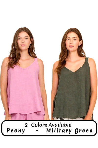 FLOWY SLEEVELESS LINEN TOPS Top Pistache 