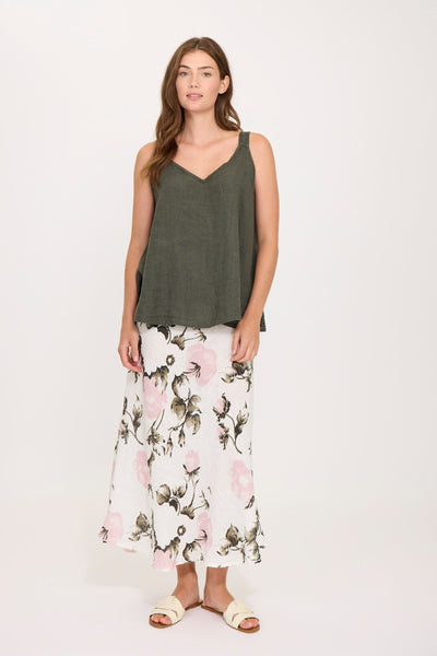 FLOWY SLEEVELESS LINEN TOPS Top Pistache XS Military Green 
