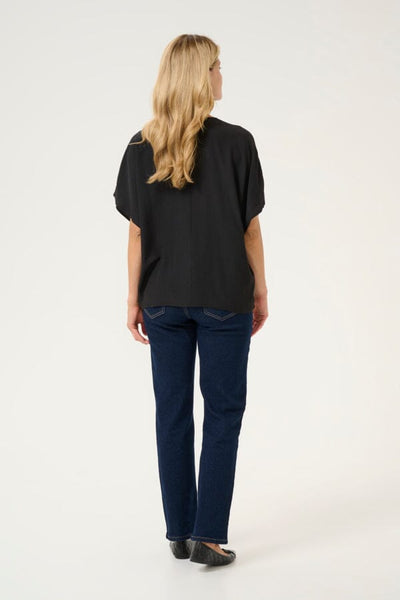 FLOWY V NECK BLACK SHORT SLEEVE TOP Top CULTURE 
