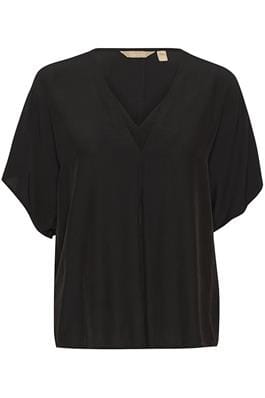 FLOWY V NECK BLACK SHORT SLEEVE TOP Top CULTURE 