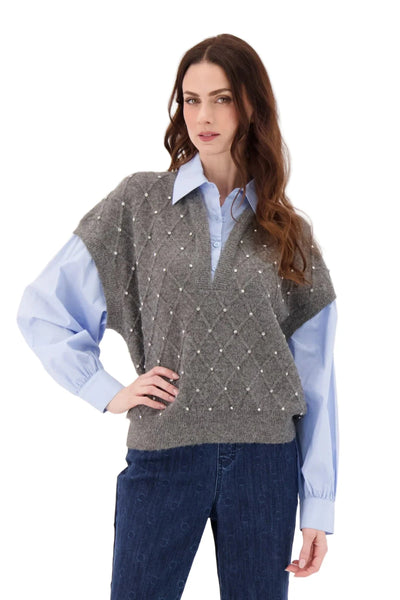 FOOLER SWEATER VEST WITH SHIRT SLEEVES AND COLLAR SWEATER Gabby Isabella 