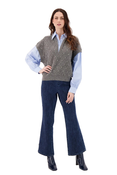 FOOLER SWEATER VEST WITH SHIRT SLEEVES AND COLLAR SWEATER Gabby Isabella 