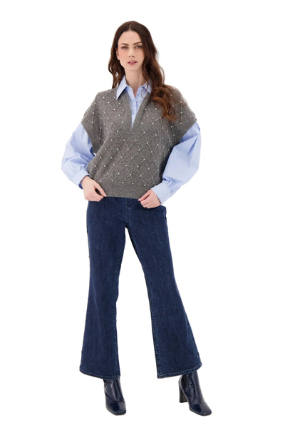 FOOLER SWEATER VEST WITH SHIRT SLEEVES AND COLLAR SWEATER Gabby Isabella 