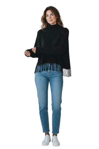FRINGE BLACK CROP TURTLE NECK SWEATER Sweater Eternelle S/M Black 