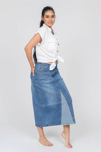 FRONT INSERT BACK SLIT DENIM SKIRT Skirt GG Jeans 2 Acid Blue 