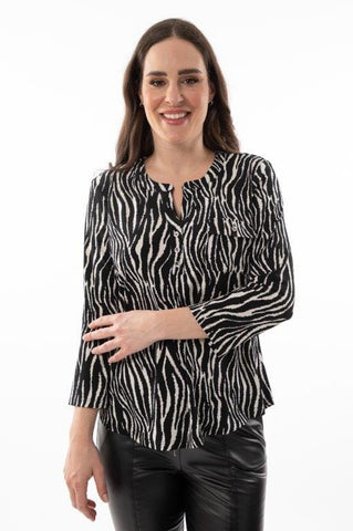 FRONT POCKET ZEBRA PRINTED TOP Top Bali XS Black/White 