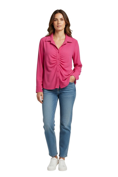 FUCHSIA BUTTON DOWN RUCHED FRONT BLOUSE Blouse Bali XS Fuchsia 