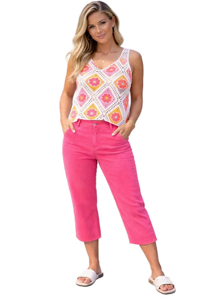 FUCHSIA TWILL CAPRI PANTS Pants Charlie B 