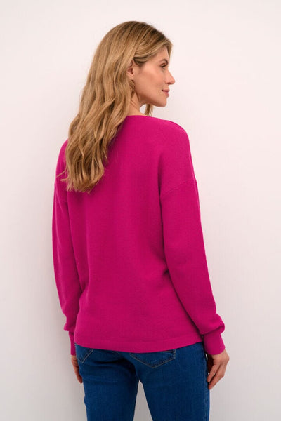 FUCHSIA V NECK KNIT PULLOVER Top CREAM 