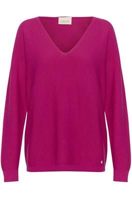 FUCHSIA V NECK KNIT PULLOVER Top CREAM 