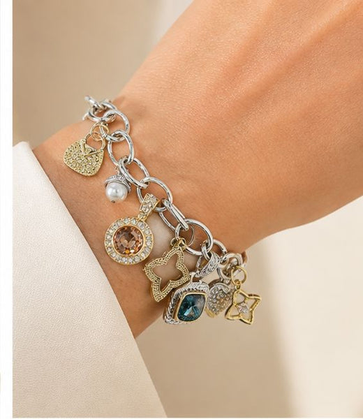 GEM STONE LINK CHARM BRACELET Bracelet FashionWear Collection 