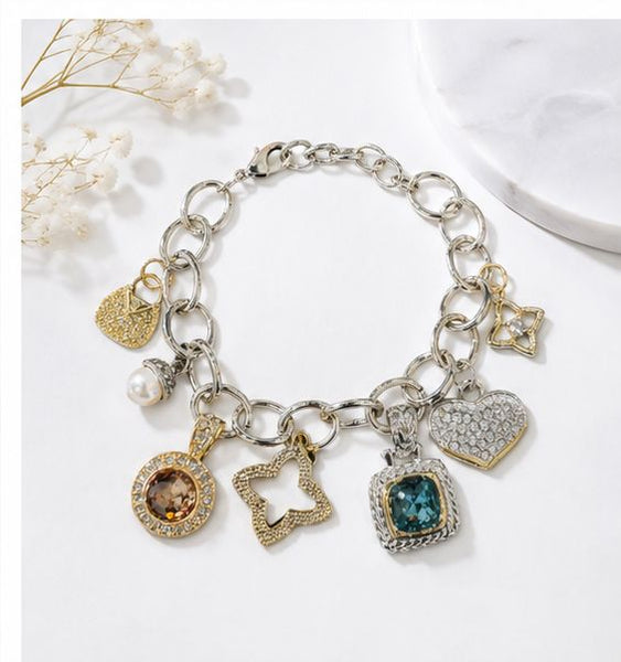 GEM STONE LINK CHARM BRACELET Bracelet FashionWear Collection 