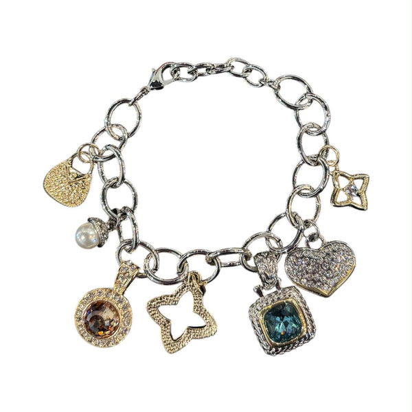 GEM STONE LINK CHARM BRACELET Bracelet FashionWear Collection SIlver/Multi 