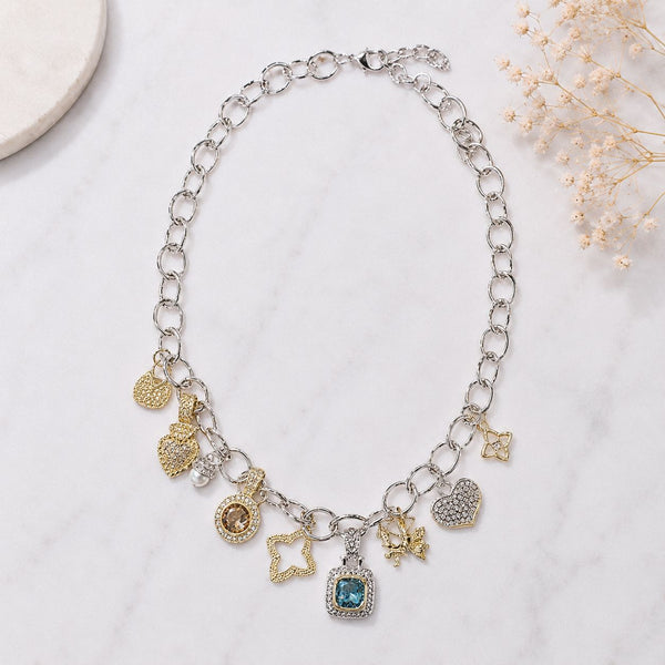 GEM STONE LINK MULTI CHARM NECKLACE Necklaces FashionWear Collection 