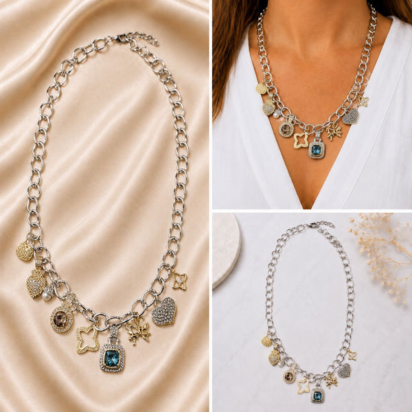 GEM STONE LINK MULTI CHARM NECKLACE Necklaces FashionWear Collection 