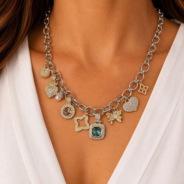 GEM STONE LINK MULTI CHARM NECKLACE Necklaces FashionWear Collection 