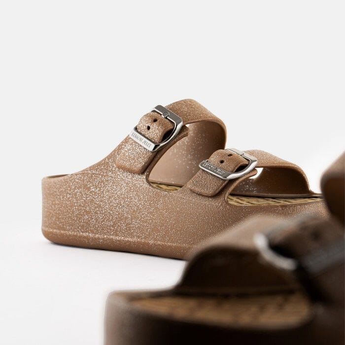 Glitter double strap buckle sandals store