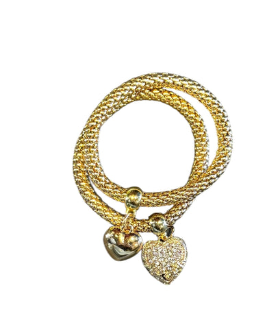 GOLD BARREL CHAIN DOUBLE HEARTS BRACELET Bracelet FashionWear Collection 