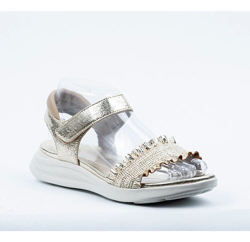 GOLD FLAT SANDAL WITH VELCRO CLOSURE Shoes Little Empress 36 Gold 