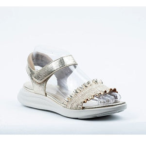 GOLD FLAT SANDAL WITH VELCRO CLOSURE Shoes Little Empress 36 Gold 