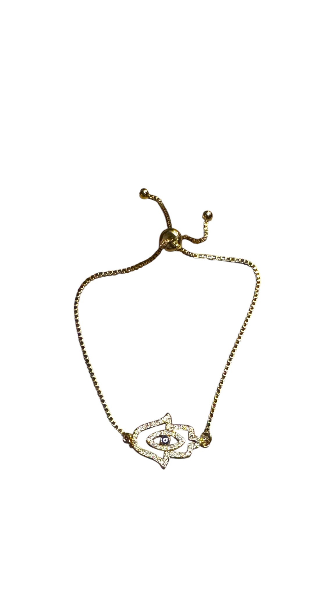 GOLD HAMSA EVIL EYE SQUARE CHAIN PULL CLOSURE BRACELET Bracelet FashionWear Collection Gold 