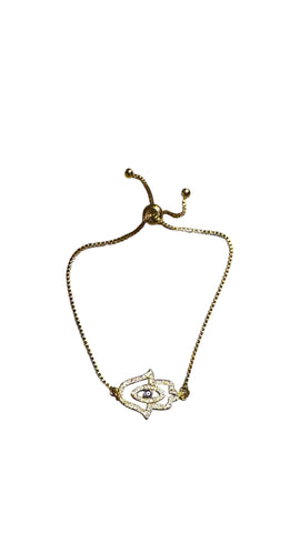 GOLD HAMSA EVIL EYE SQUARE CHAIN PULL CLOSURE BRACELET Bracelet FashionWear Collection Gold 