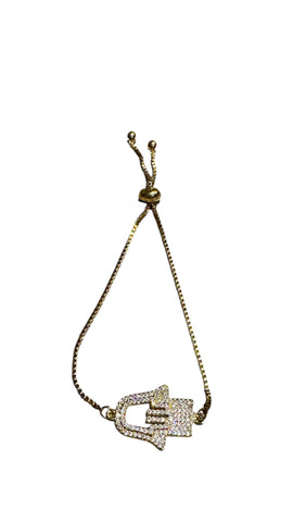 GOLD HAND IN HAND HAMSA SQUARE CHAIN PULL CLOSURE BRACELET Bracelet FashionWear Collection Gold 