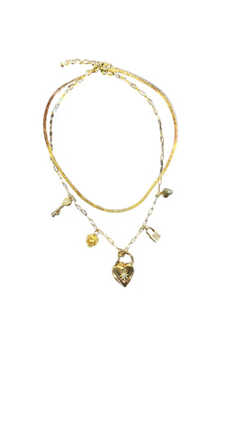 GOLD LAYERED MULTI HEART LOCKET NECKLACE Necklaces FashionWear Collection Gold 