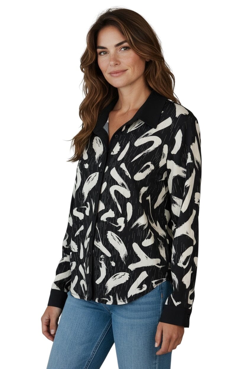 GOLD LUREX STRIPE BLACK WHITE BUTTON DOWN TOP Top Bali XS Black White/Gold Lurex 