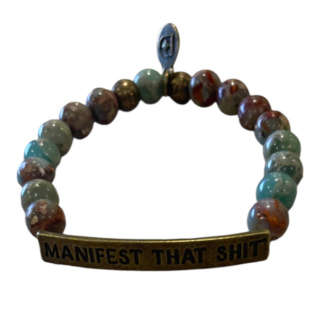 GOLD MANIFEST THAT SHIT BEADED ELASTIC BRACELET Bracelets FashionWear Collection Brown/Blue Mix 