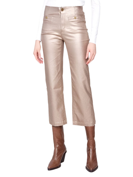 GOLD METALLIC WAX TWILL FLARE LEG PANTS Pant Charlie B 