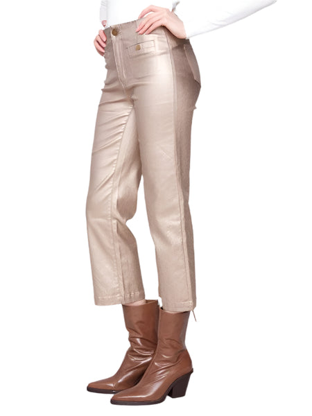 GOLD METALLIC WAX TWILL FLARE LEG PANTS Pant Charlie B 