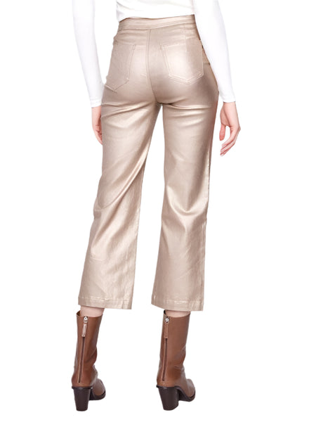 GOLD METALLIC WAX TWILL FLARE LEG PANTS Pant Charlie B 