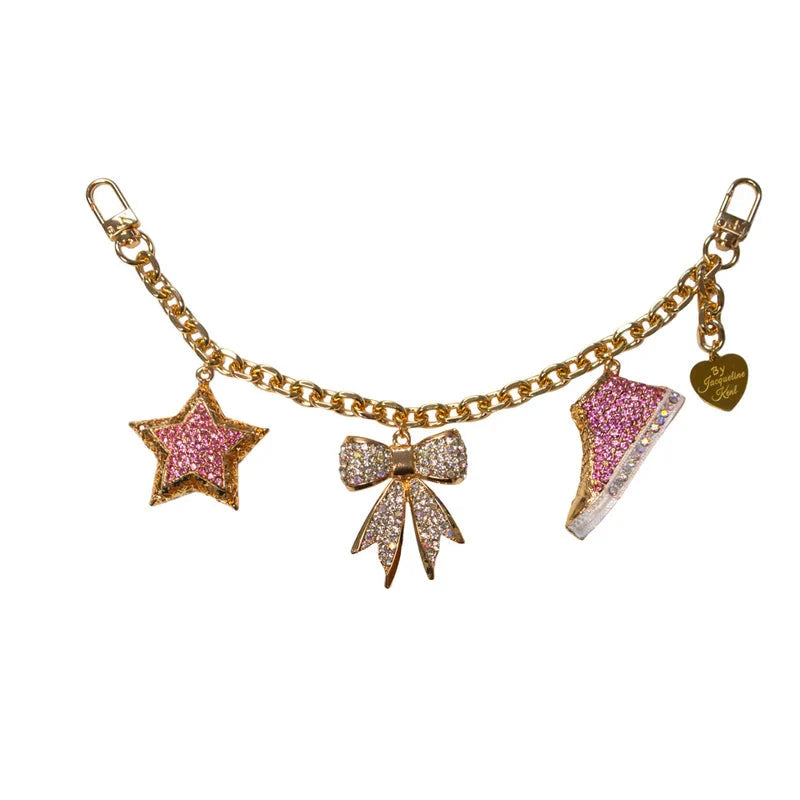 GOLD PINK STAR CRYSTAL CHAIN HANDBAG CHARM Accessories FashionWear Collection Gold 