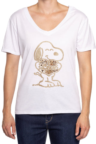 GOLD SPARKLE CHARACTER VNECK TSHIRT T-Shirt Eternelle S Gold/White 