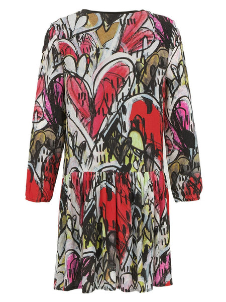 GRAFFITI MULTI HEART ROUND NECK DRESS Dress Dolcezza 