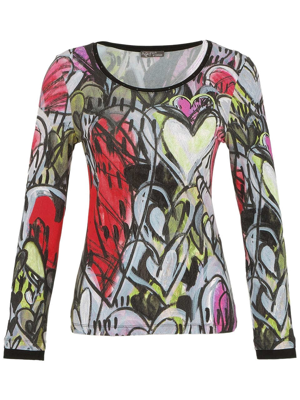 GRAFFITI MULTI HEART ROUND NECK TOP Top Dolcezza S Multi Hearts 