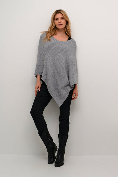 GREY CABLE SWEATER KNIT PONCHO Poncho CREAM 