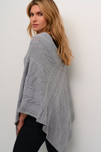 GREY CABLE SWEATER KNIT PONCHO Poncho CREAM 