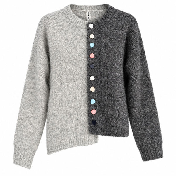 GREY COLORFUL BUTTON FRONT 2 TONE CARDIGAN Cardigan NIKKY 