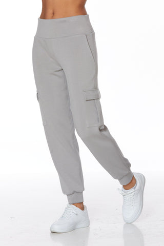 GREY ELASTIC WAIST MODAL CARGO JOGGER pant Melissa Paige 