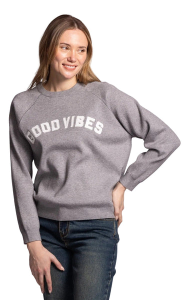 GREY GOOD VIBES COZY SWEATER SWEATER Pink Martini 