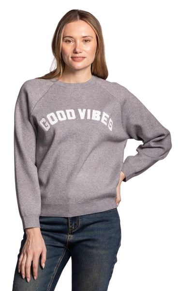 GREY GOOD VIBES COZY SWEATER SWEATER Pink Martini XS Grey 