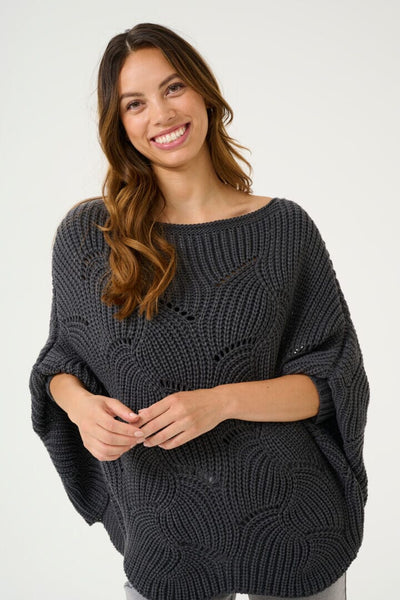 GREY KNIT OVERSIZED PONCHO Poncho CREAM 