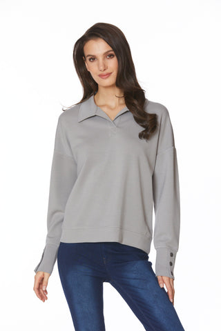 GREY LONG SLEEVE COLLAR MODAL TOP sweatshirt Melissa Paige 