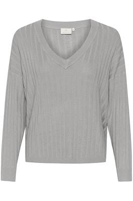 GREY LONG SLEEVE V NECK SWEATER Top Kaffe 